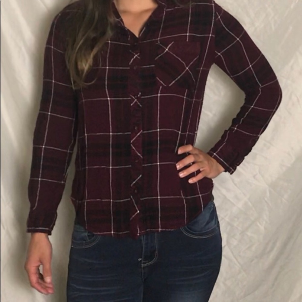 Arizona cranberry plaid button up (M)
